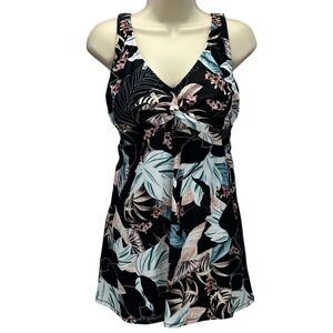 Raisins Curve Lucia Floral Print Swimdress - Black - size 18W